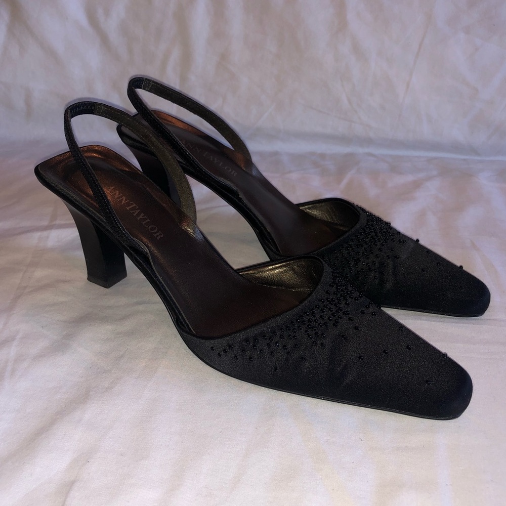 Ann Taylor 2” Black Heels with Bead Detail